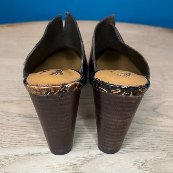 Patricia Nash Ruffina Leather Embossed Block Heel Mules Chocolate Brown Size 8.5 - Picture 3 of 11